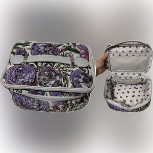 VERA BRADLEY LAVENDER MEADOW ICONIC BRUSH UP COSMETIC CASE